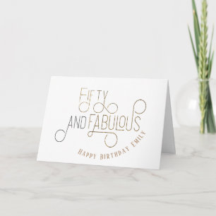 Tarjeta Elegante 50 y fabulosa tipografía de oro cumpleaño