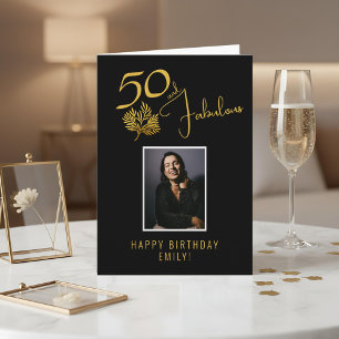 Tarjeta Elegante 50 y Fabulosas Ramas Cumpleaños 50 Foto