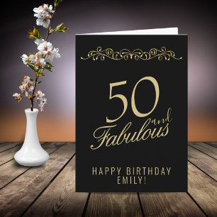 Tarjeta Elegante 50 y Fabuloso Adorno Cumpleaños 50
