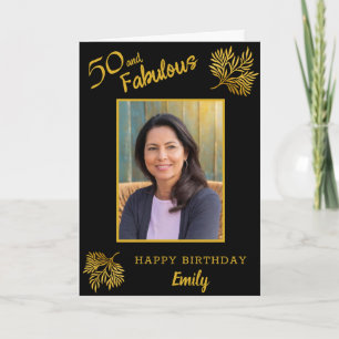 Tarjeta Elegante 50 y Fabuloso Follaje Dorado Cumpleaños 5