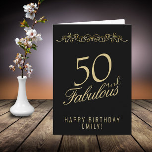 Tarjeta Elegante 50 y fabuloso Ornamento 50 cumpleaños
