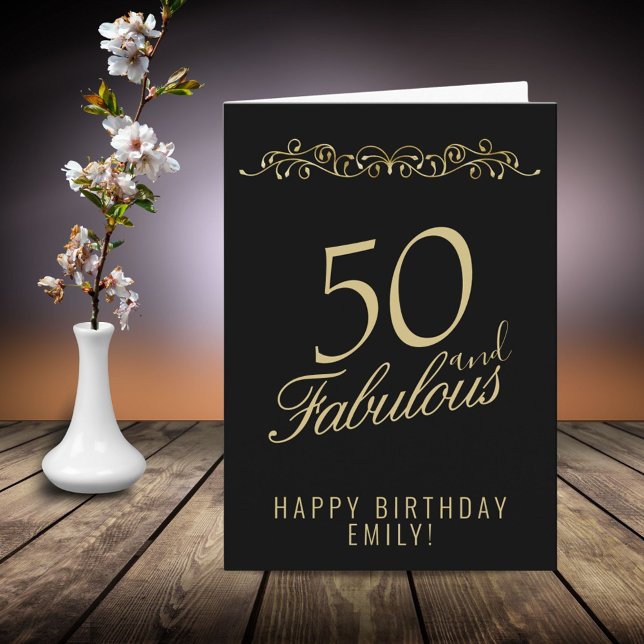 Tarjeta Elegante 50 y fabuloso Ornamento 50 cumpleaños (Subido por el creador)