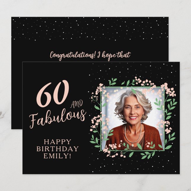 Tarjeta Elegante 60 y fabulosa flor 60 cumpleaños foto (Anverso / Reverso)