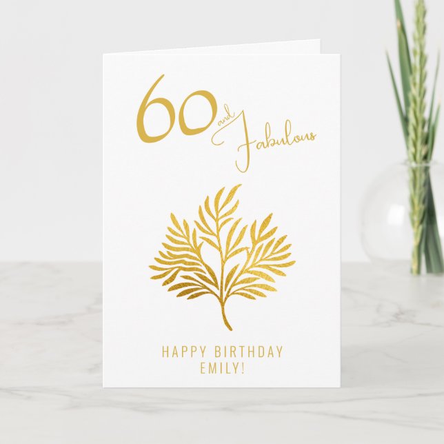 Tarjeta Elegante 60 y Fabulosas Ramas Doradas Cumpleaños 6 (Anverso)