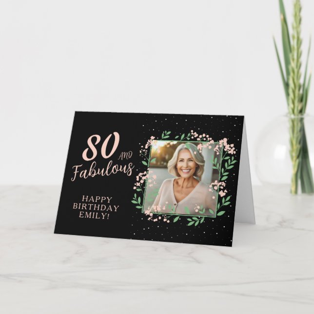 Tarjeta Elegante 80 y fabulosa flor 80 cumpleaños foto (Anverso)