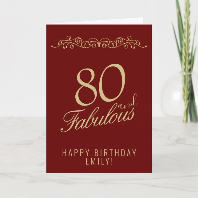 Tarjeta Elegante 80 y fabuloso cumpleaños 80 (Anverso)