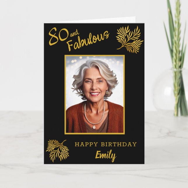 Tarjeta Elegante 80 y fabuloso Foliage de oro 80 cumpleaño (Anverso)