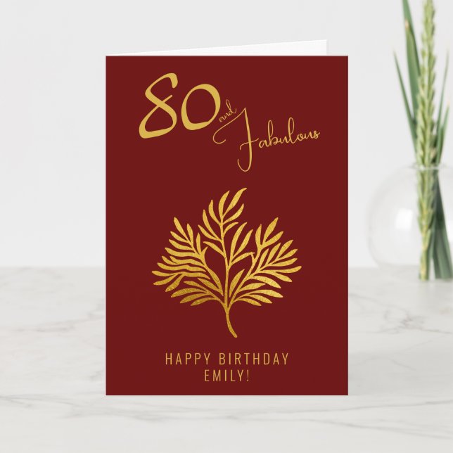 Tarjeta Elegante 80 y fabuloso Gold Twigs 80 cumpleaños (Anverso)