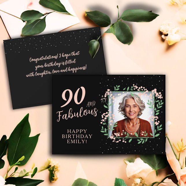 Tarjeta Elegante 90 y Fabulosas Flores Foto de cumpleaños  (Subido por el creador)