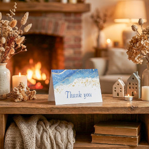 Tarjeta Elegante acuarela azul y dorada Gracias