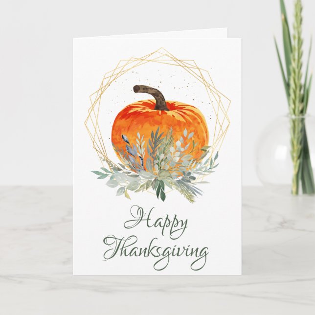 Tarjeta Elegante acuarela Calabaza de otoño Acción de Grac (Anverso)