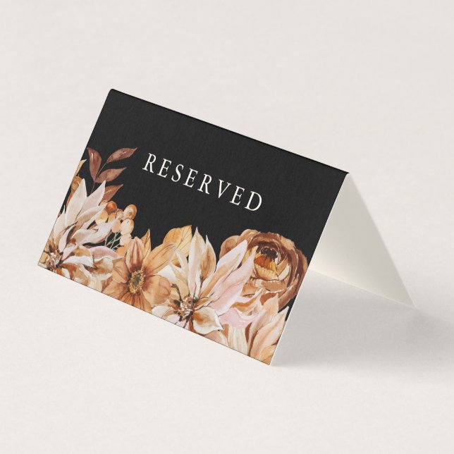 Tarjeta Elegante acuarela de otoño Boda negro reservado (Anverso)