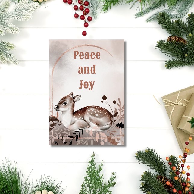Tarjeta Elegante acuarela Deer Peace and Joy Navidades (Elegant Watercolor Peace and Joy Christmas Card)