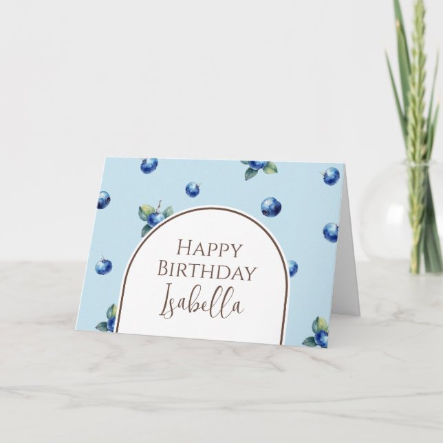 Tarjeta Elegante acuarela dulce Blue Berry Feliz cumpleaño (Anverso)