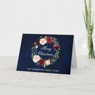 Tarjeta Elegante acuarela Floral Feliz Navidad plegado