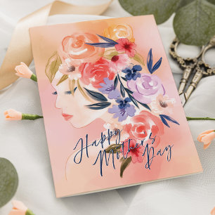 Tarjeta Elegante acuarela floral femenina feliz día de la