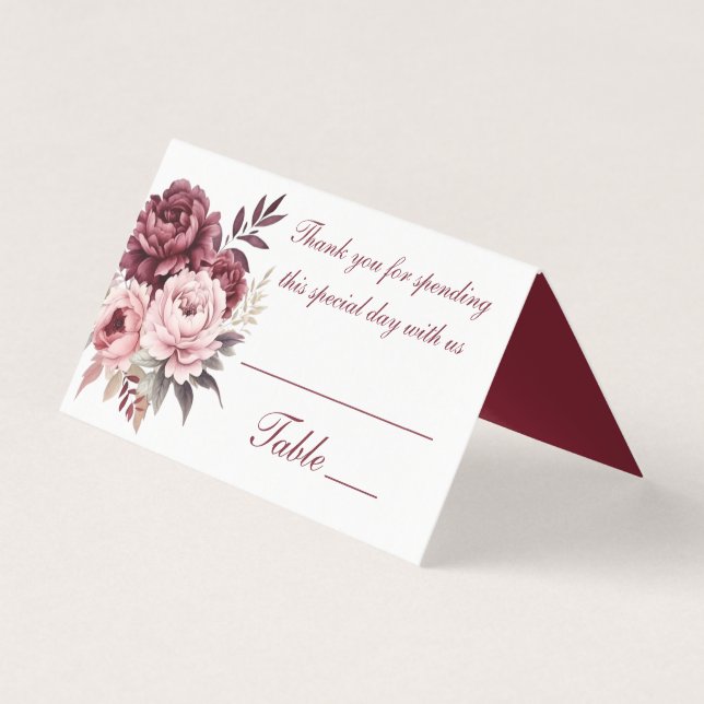 Tarjeta Elegante acuarela foral Peonies Borgoña Boda (Anverso)