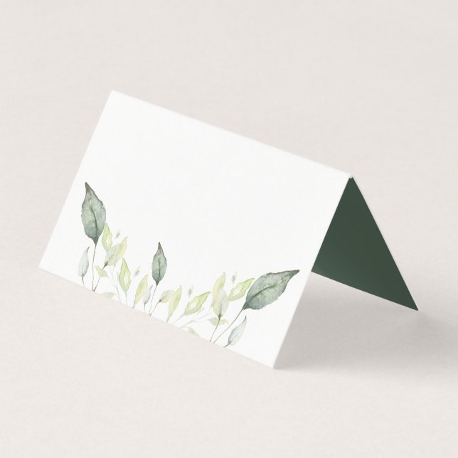 Tarjeta Elegante acuarela Green Leaves Boda Place Card (Anverso)