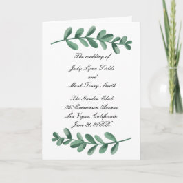 Tarjeta Elegante acuarela Green Leaves Wedding Program
