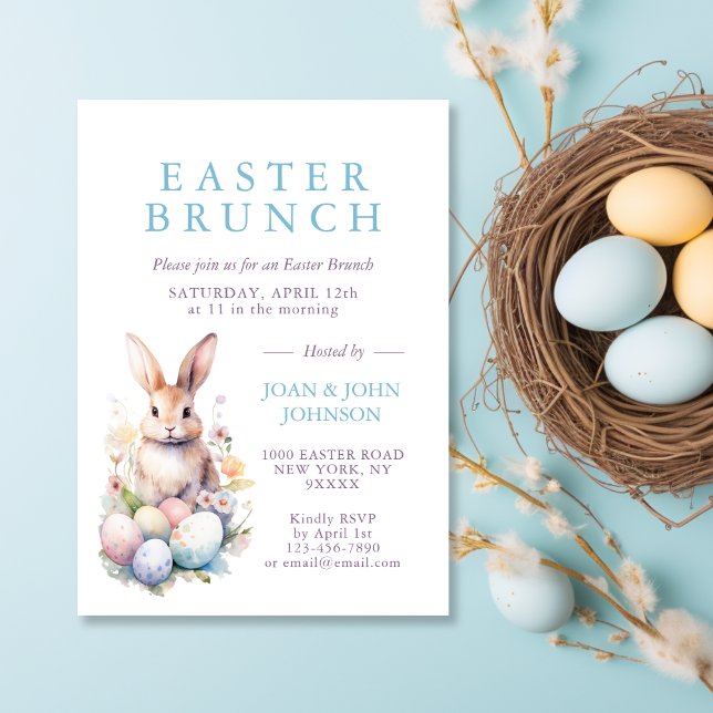 Tarjeta Elegante acuarela Huevos Floral Semana Santa BRUNC (Elegant Watercolor Eggs Floral Easter BRUNCH Card)