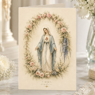 Tarjeta Elegante acuarela mariana floral católica