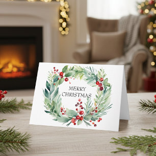 Tarjeta Elegante acuarela Navidades de guirnaldas botánica