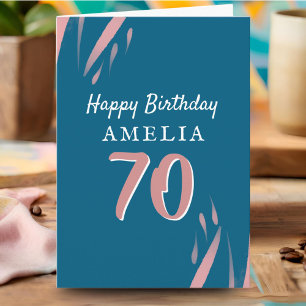 Tarjeta Elegante Acuarela Rosa Cumpleaños Feliz 70