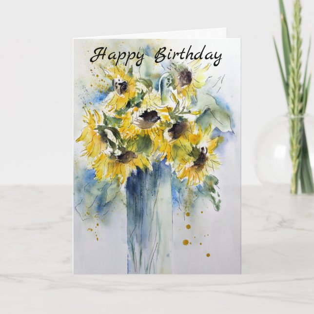 Tarjeta Elegante acuarela Sunflower Feliz cumpleaños (Anverso)