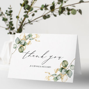 Tarjeta Elegante Agradecimiento de Boda con Verde y Dorado