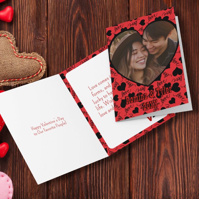 Tarjeta Elegante AMOR Fotos de San Valentín y mensajes roj (Elegant LOVE Valentine's Photo & Messages red Card)