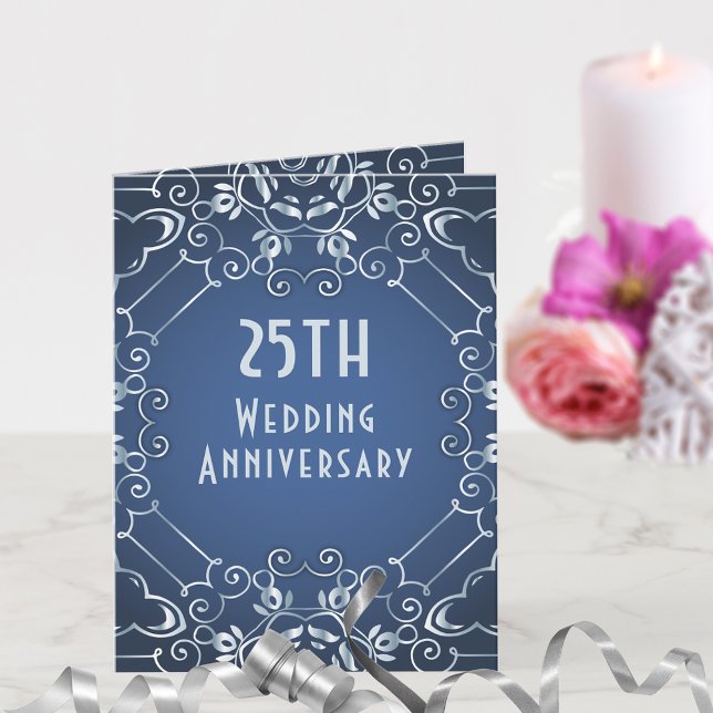 Tarjeta Elegante Aniversario Boda Azul y Plata (Subido por el creador)