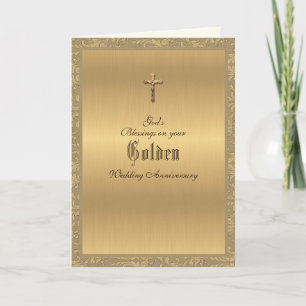 Tarjeta Elegante Aniversario de Bodas Religioso Dorado 50