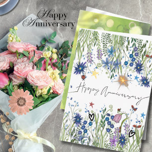 Tarjeta Elegante aniversario de flores silvestres acuarela
