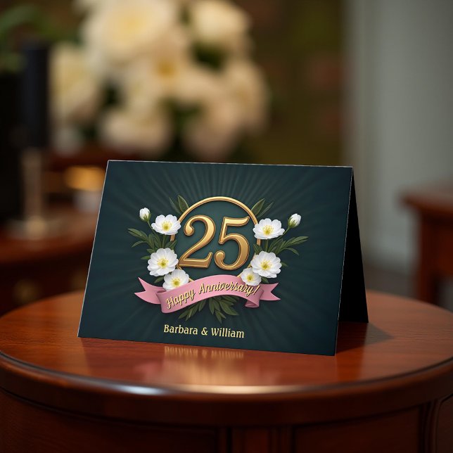 Tarjeta Elegante Aniversario de la Floral de Oro 25° Boda (Subido por el creador)