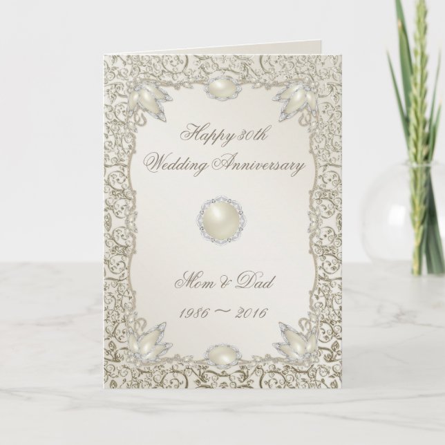 Tarjeta Elegante aniversario de la Perla 30 Boda (Anverso)