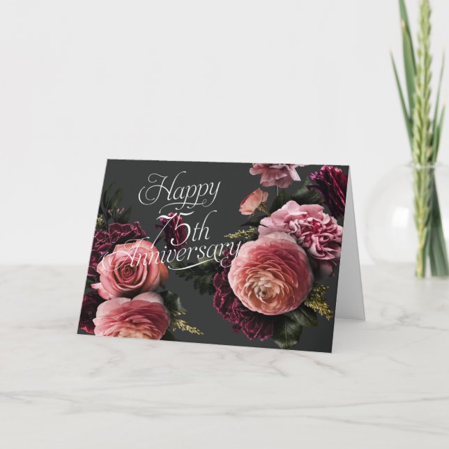 Tarjeta Elegante aniversario floral-75º Boda (Anverso)