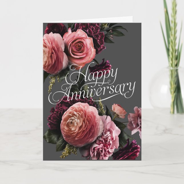 Tarjeta Elegante aniversario floral feliz (Anverso)