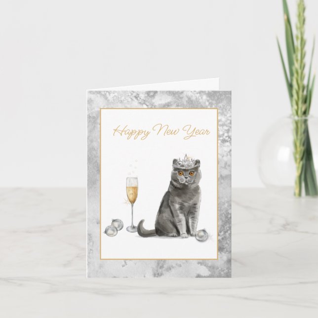 Tarjeta Elegante Año Nuevo Feliz del Gato (Anverso)