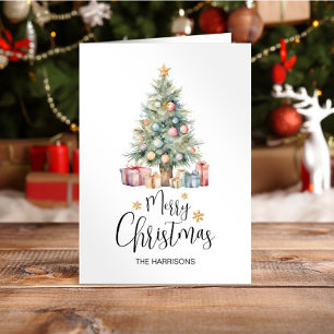 Tarjeta Elegante Árbol de Navidad acuarela y presentación