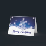 Tarjeta Elegante árbol de Navidad brillante<br><div class="desc">Elegante árbol de Navidad brillante en un paisaje invernal nocturno de azul oscuro con estrellas brillantes</div>