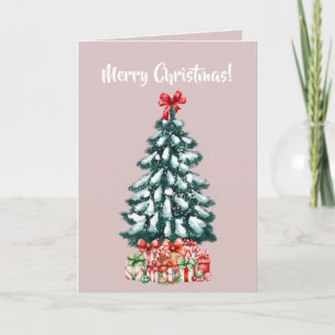 Tarjeta Elegante árbol de Navidad nevado rosa