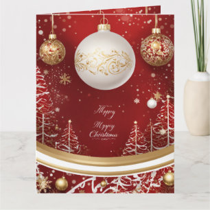 Tarjeta Elegante Árbol de Navidad Rojo y vacaciones de bol