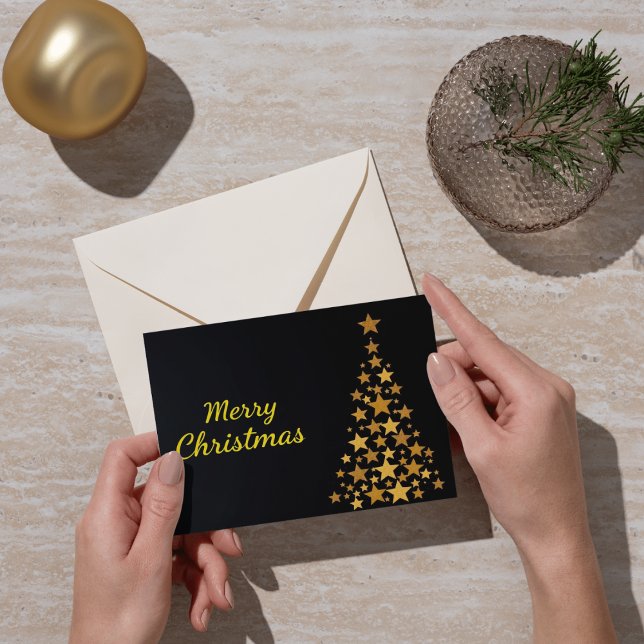 Tarjeta Elegante Árbol de oro Feliz Navidad en negro (Subido por el creador)