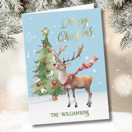 Tarjeta Elegante Árbol de renos acuático bien vestido