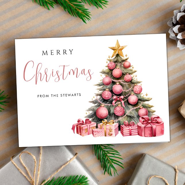 Tarjeta Elegante árbol rosa moderno Feliz Navidad (Subido por el creador)