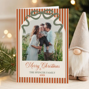 Tarjeta Elegante Arco de Foto de Raya Roja Verde Navidad