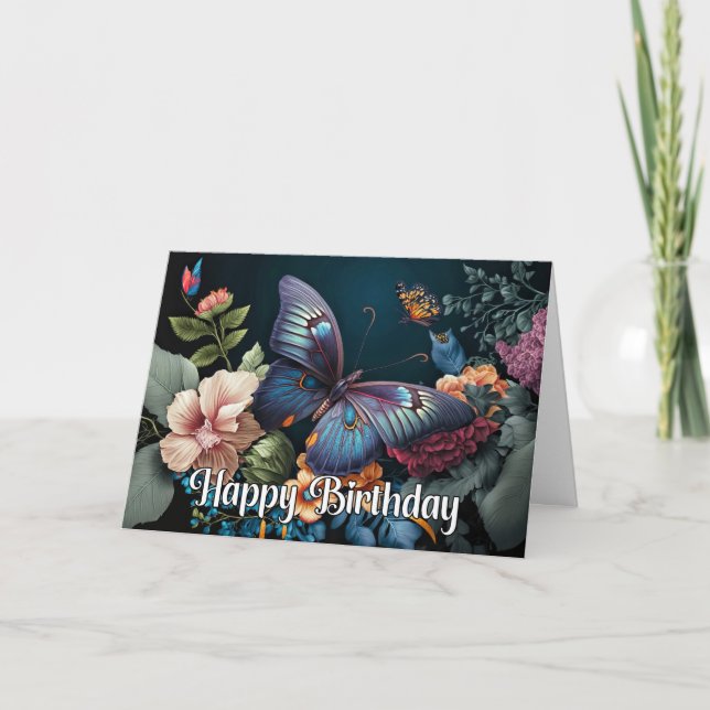 Tarjeta Elegante arte mariposa Feliz cumpleaños (Anverso)