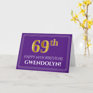 Tarjeta Elegante aspecto de oro falso cumpleaños 69, nombr