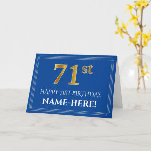 Tarjeta Elegante aspecto de oro falso cumpleaños 71, nombr