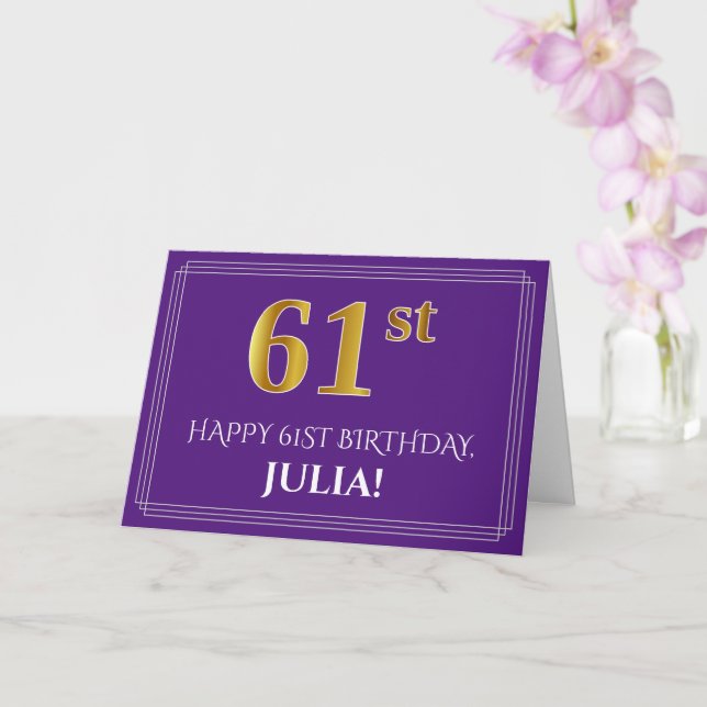 Tarjeta Elegante aspecto de oro falso para el 61 cumpleaño (Orquídea)